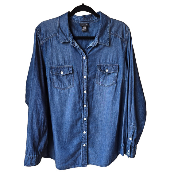 Torrid Size 1X Chambray Button Up Shirt Long Sleeve Lightweight Top - Picture 1 of 8